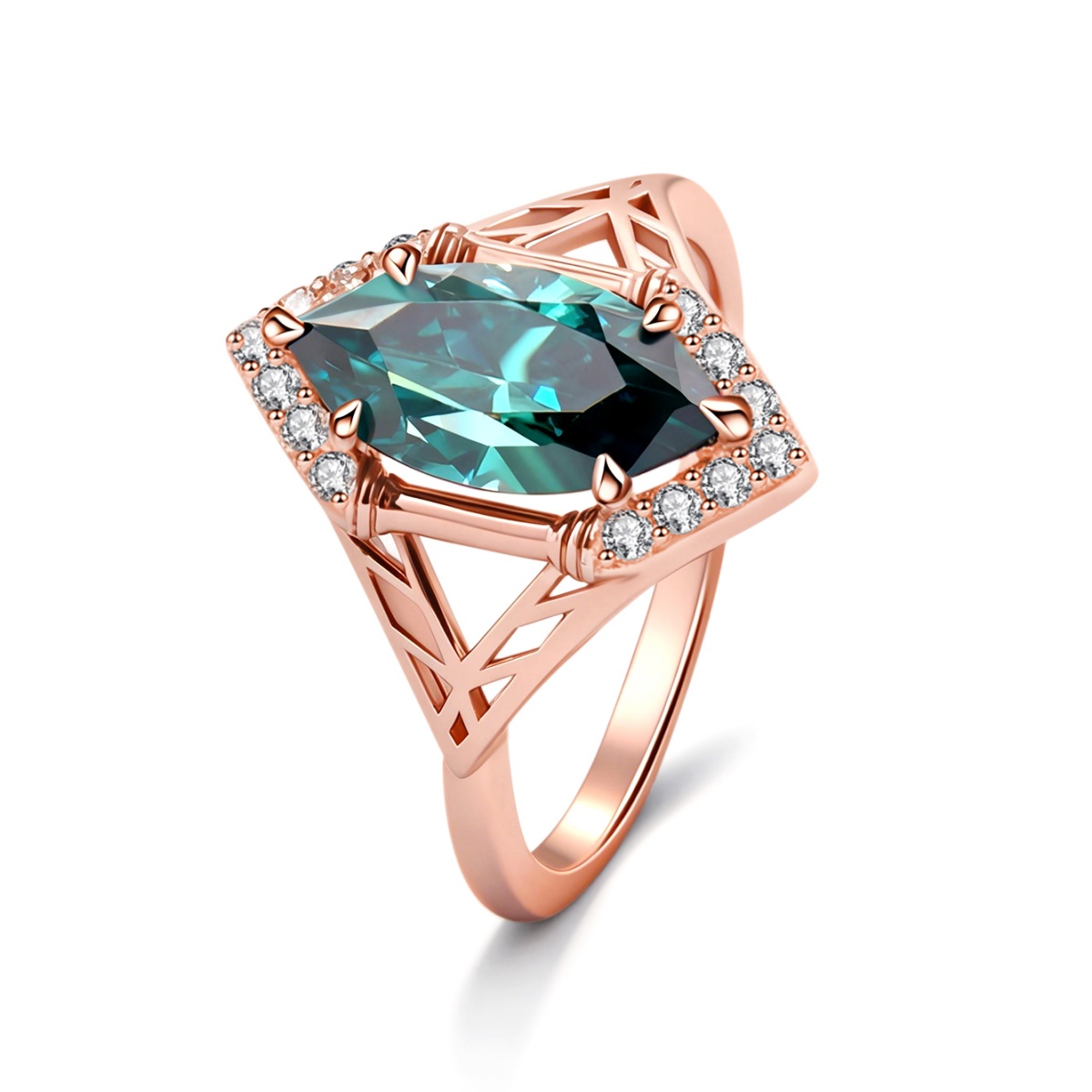 2ct Sparkle Halo Ring Marquise Cut  Green Bliss Ring Engagement Ring Synthetic Moissanite S925 Ring Band