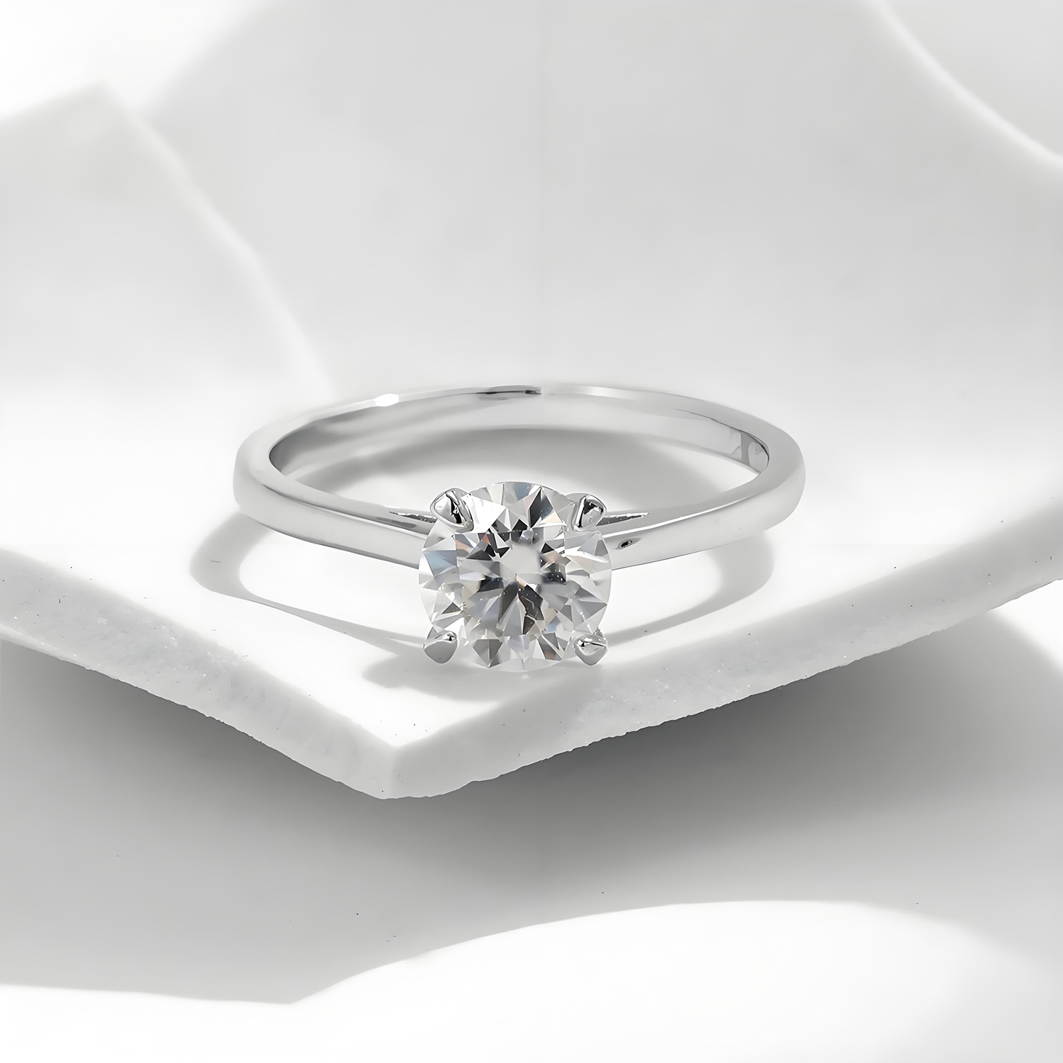 2ct Round VVS Synthetic Moissanite Solitaire Four-Prong Ring S925 Band