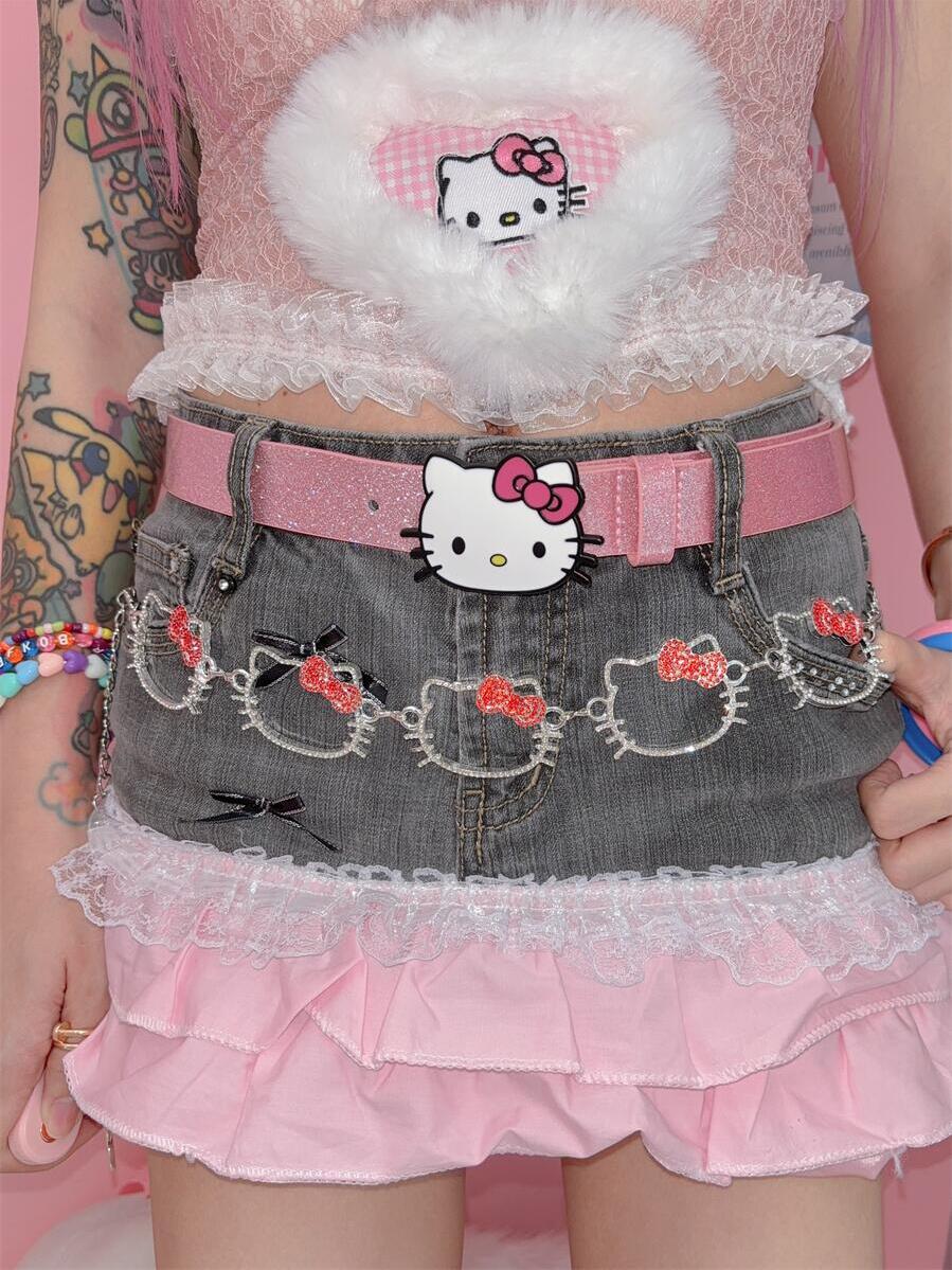 DIY HK Rhinestone Cat Head Y2K Harajuku Belt Chain - Kawaii Adjustable Waist Accessory 01250408