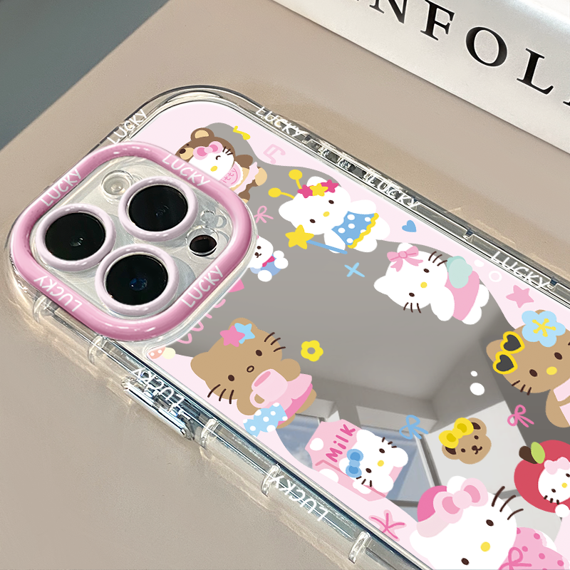 HK Dopamine Mirror Phone Case for iPhone - Kawaii Reflective Sparkle Design 01250409