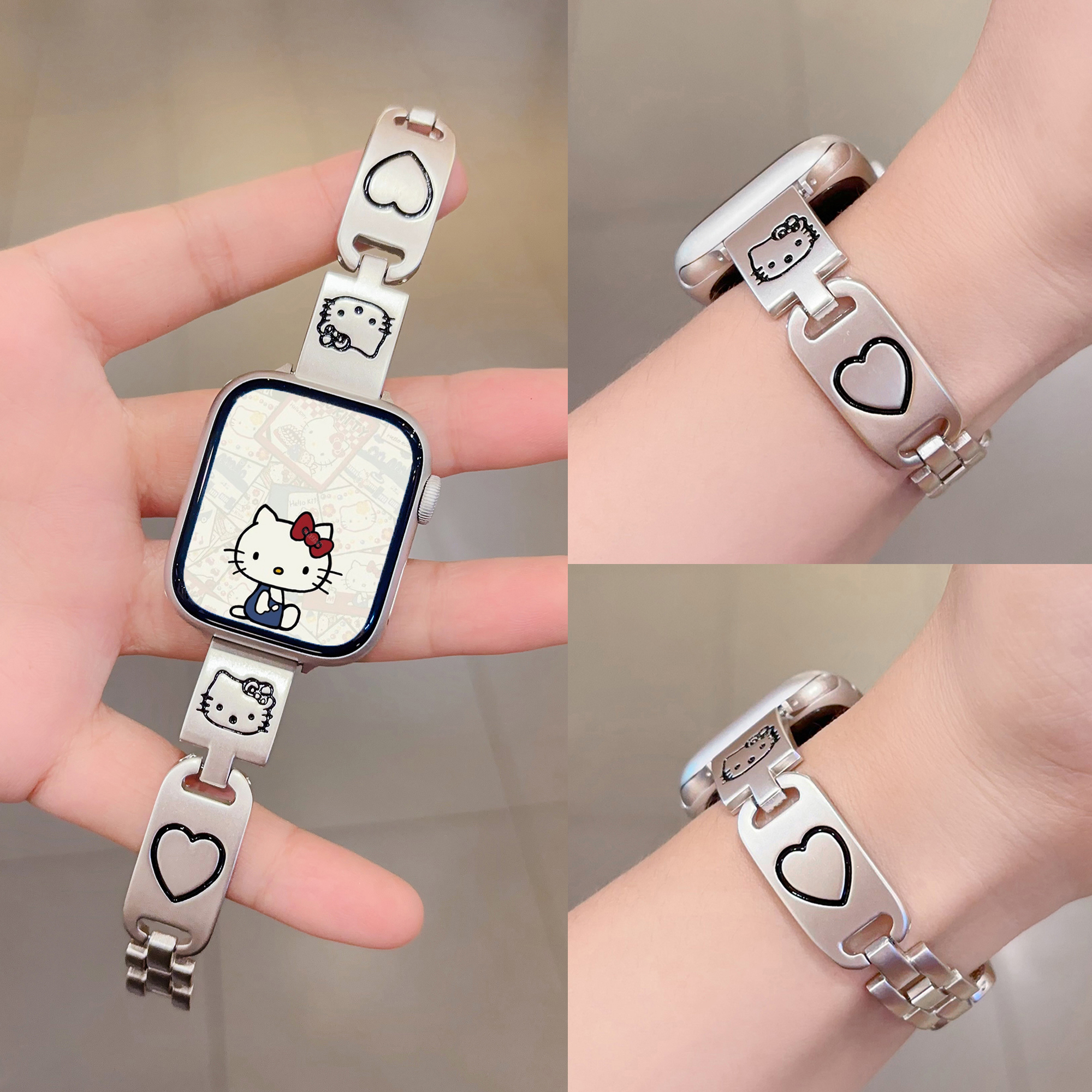 HK Slim Metal Band for Apple Watch - Delicate Kitty Charm, Compatible with All Series (38-49mm) 04250409
