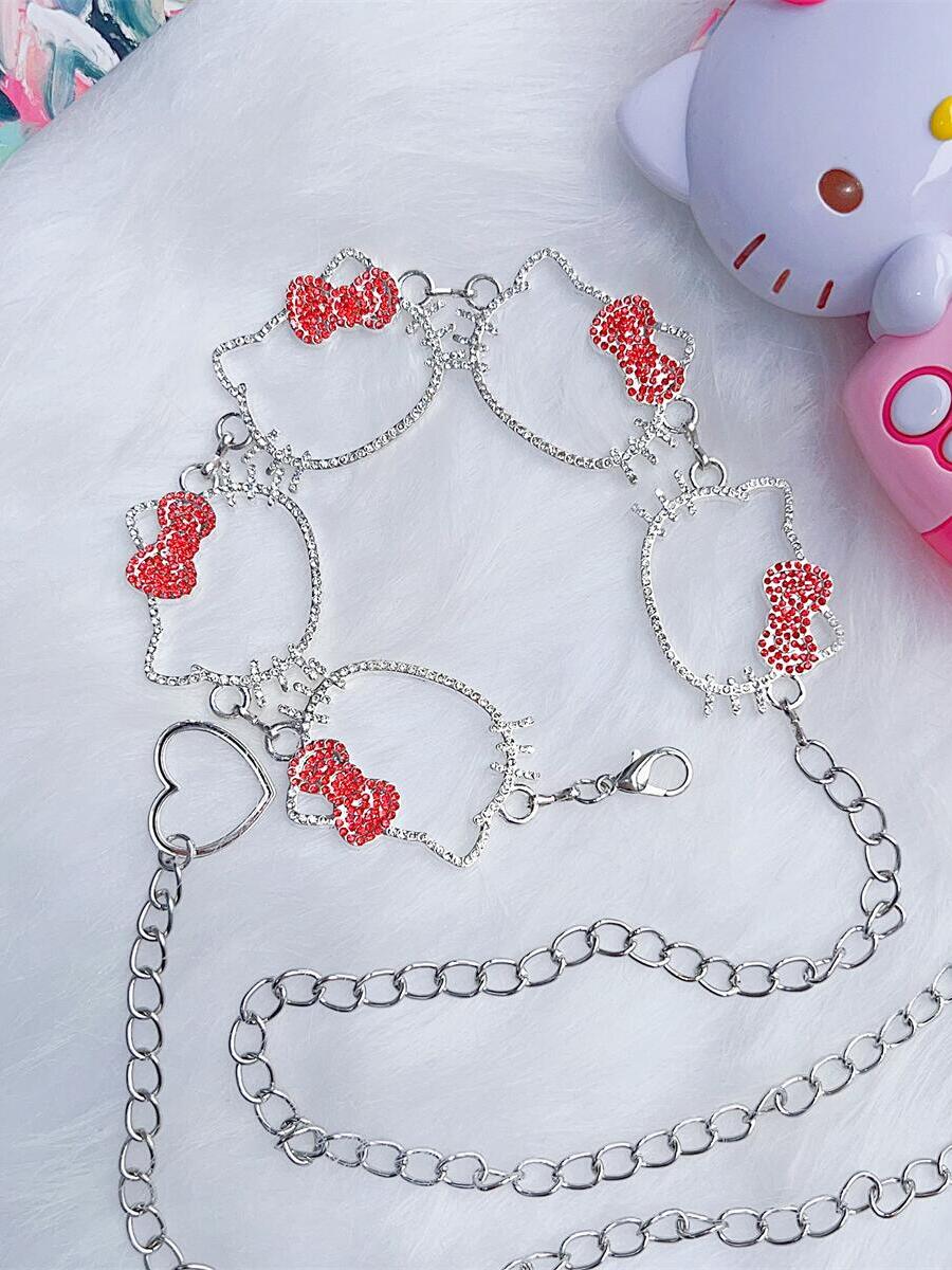 DIY HK Rhinestone Cat Head Y2K Harajuku Belt Chain - Kawaii Adjustable Waist Accessory 01250408