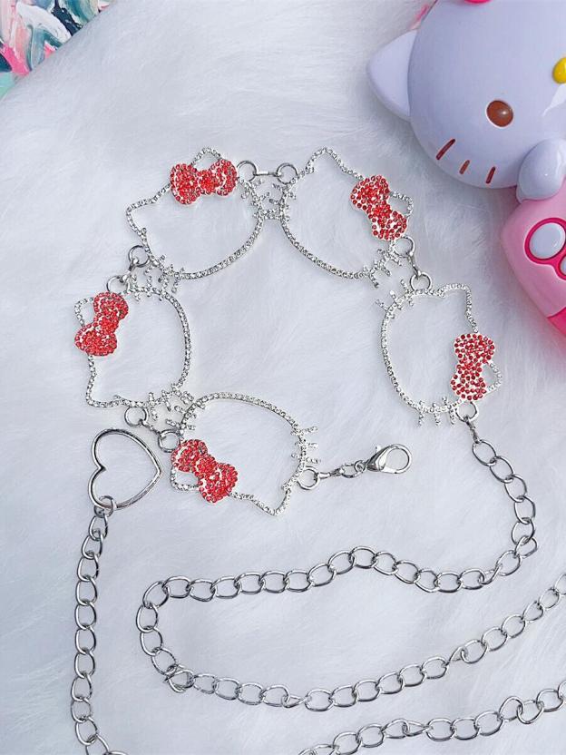 DIY HK Rhinestone Cat Head Y2K Harajuku Belt Chain - Kawaii Adjustable Waist Accessory 01250408