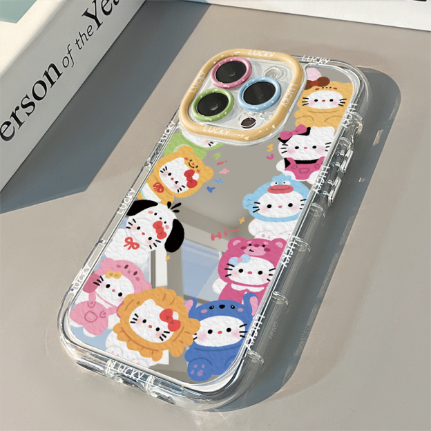 HK Dopamine Mirror Phone Case for iPhone - Kawaii Reflective Sparkle Design 02250409