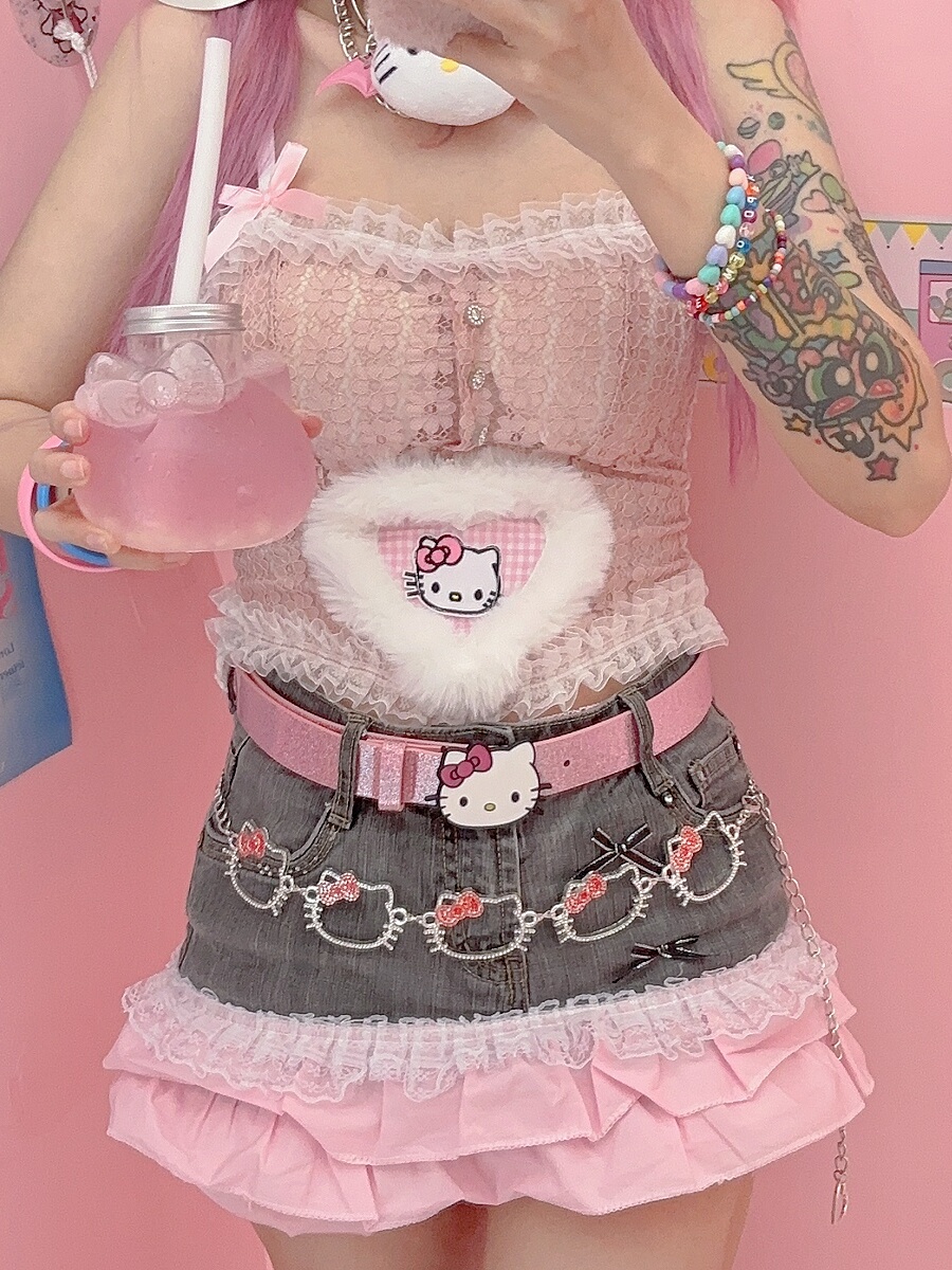 DIY HK Rhinestone Cat Head Y2K Harajuku Belt Chain - Kawaii Adjustable Waist Accessory 01250408