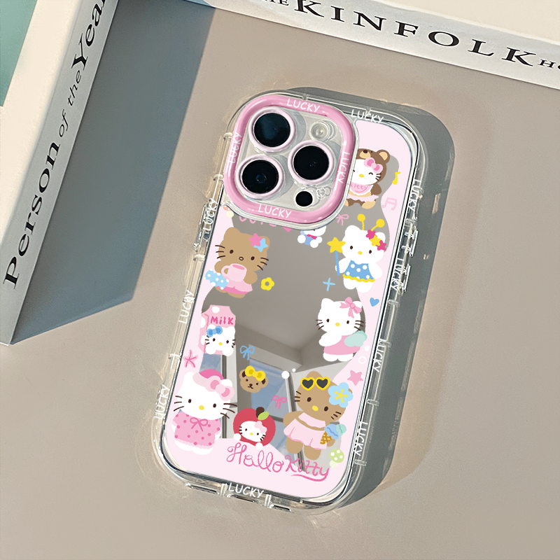 HK Dopamine Mirror Phone Case for iPhone - Kawaii Reflective Sparkle Design 01250409