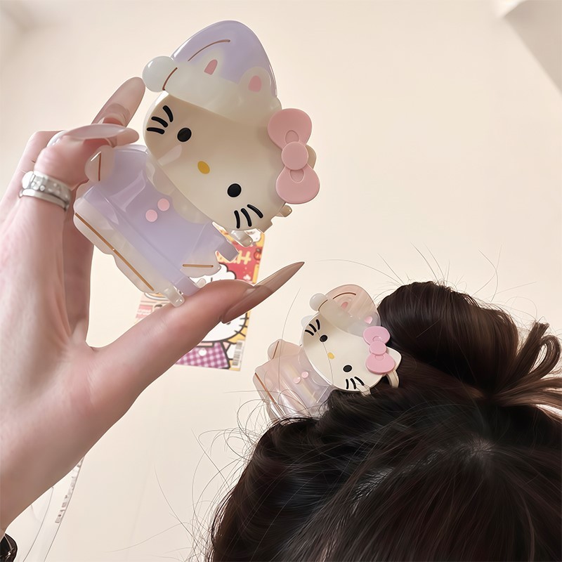 HK Acetate Claw Clip Set - Kawaii Half-Up Hair Claw, Side Hair Clip & Bow Accessories for Women