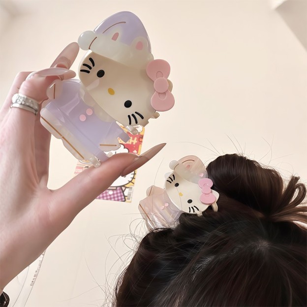 HK Acetate Claw Clip Set - Kawaii Half-Up Hair Claw, Side Hair Clip & Bow Accessories for Women