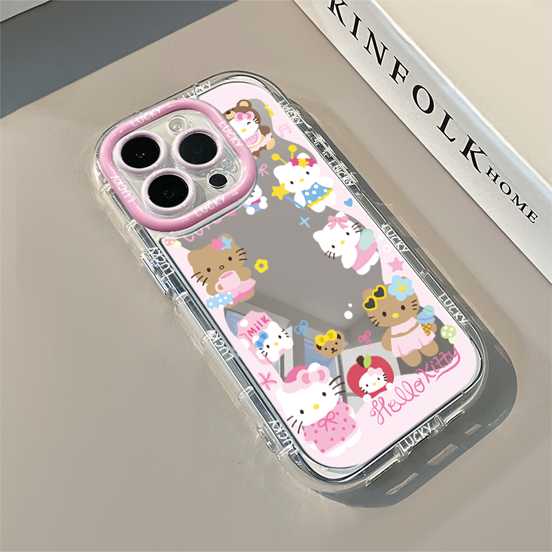 HK Dopamine Mirror Phone Case for iPhone - Kawaii Reflective Sparkle Design 01250409
