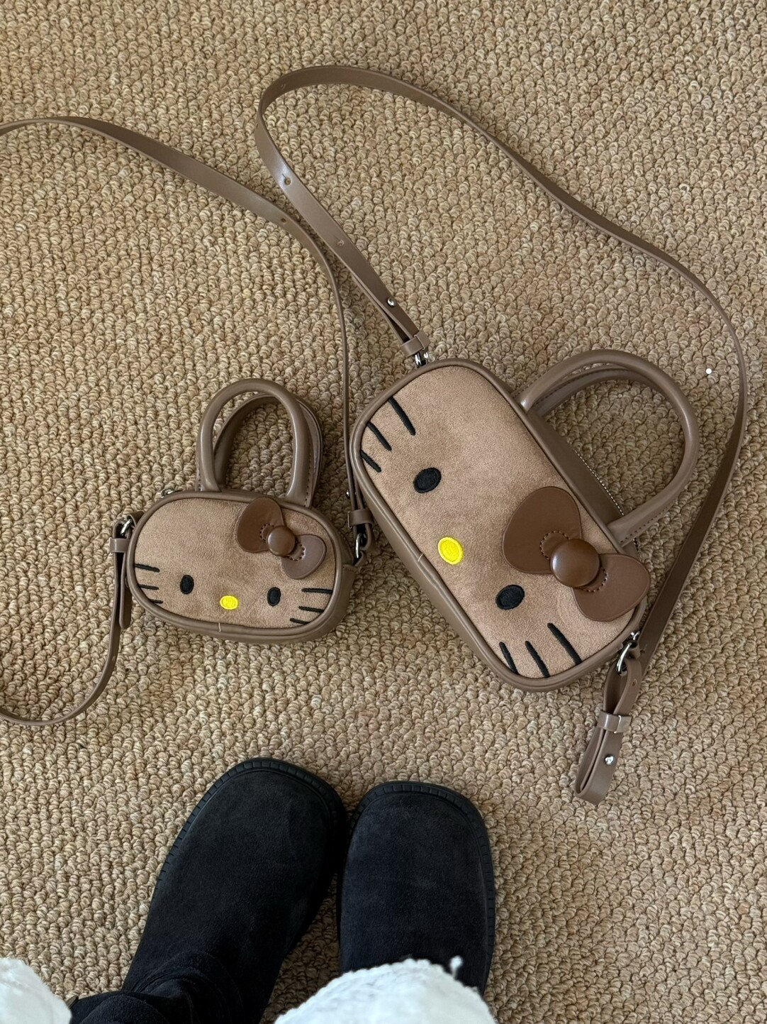 HK Boston Suede Crossbody Bag – Cartoon Style Autumn Shoulder Handbag 02251008