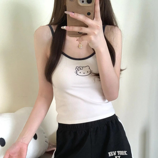 HK Built-in Bra Tank & Shorts Set - Pure Cotton Sleepwear for Girls (M-XL) 01250617