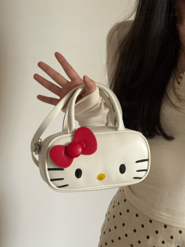 HK White Boston Bag, Cute Cartoon Shoulder Handbag, Small Crossbody Purse for Women, Kawaii Travel Tote with Mini Option 01251008