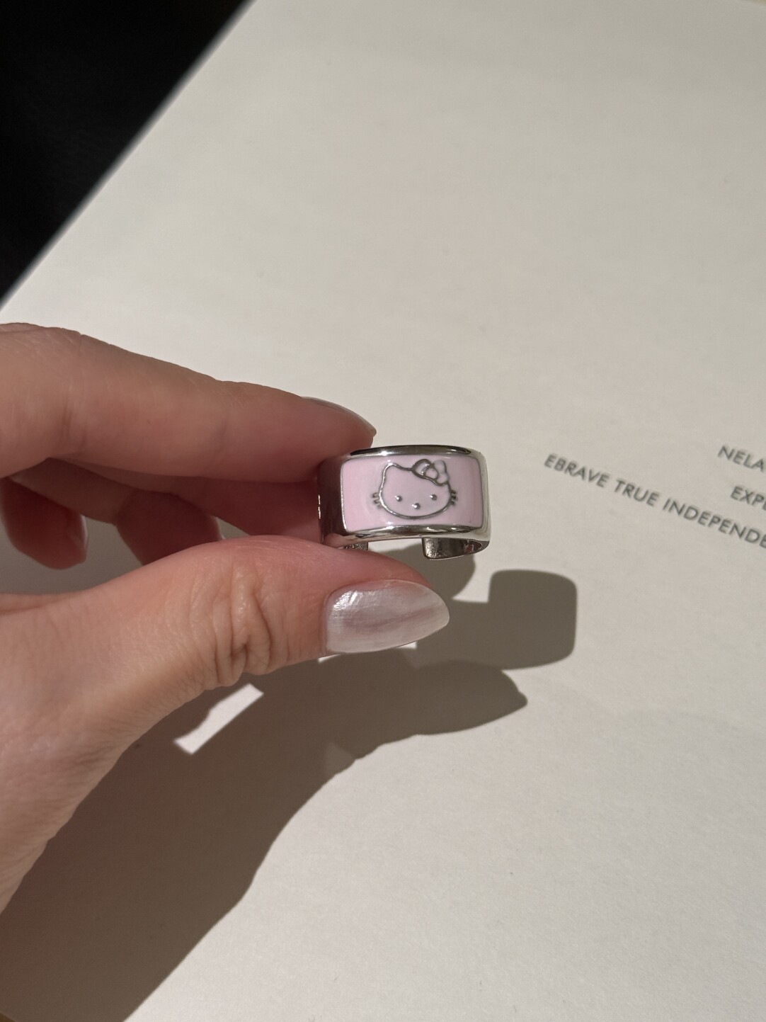 HK Pink Cat Adjustable Ring – Y2K Cartoon Style Open Band Ring in 4 Cute Designs 01250713