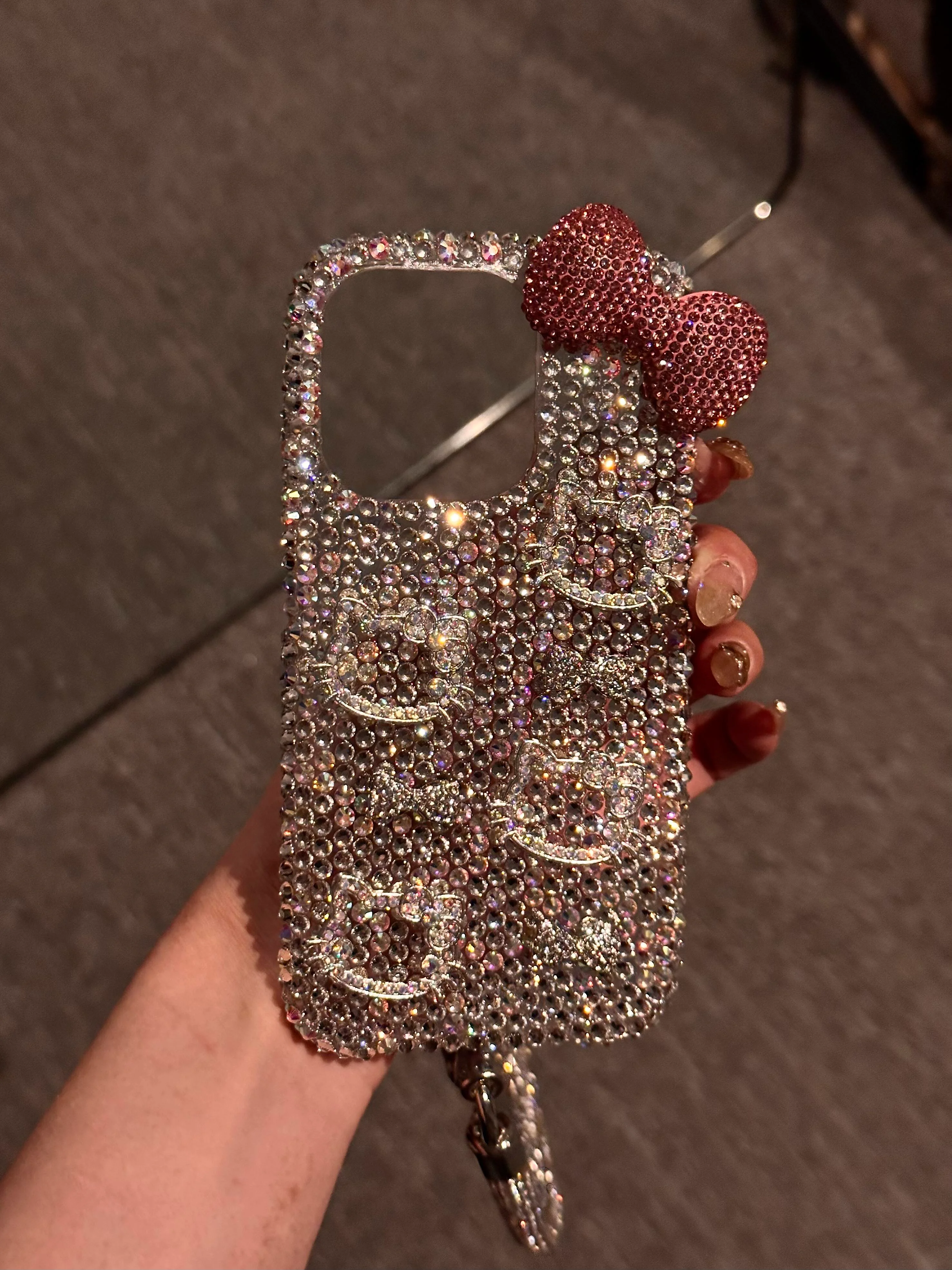 3D Bow HK iPhone Case - Sparkling Diamond Resin Phone Cover | Kawaii iPhone Case with 3D Bow Design 01250119