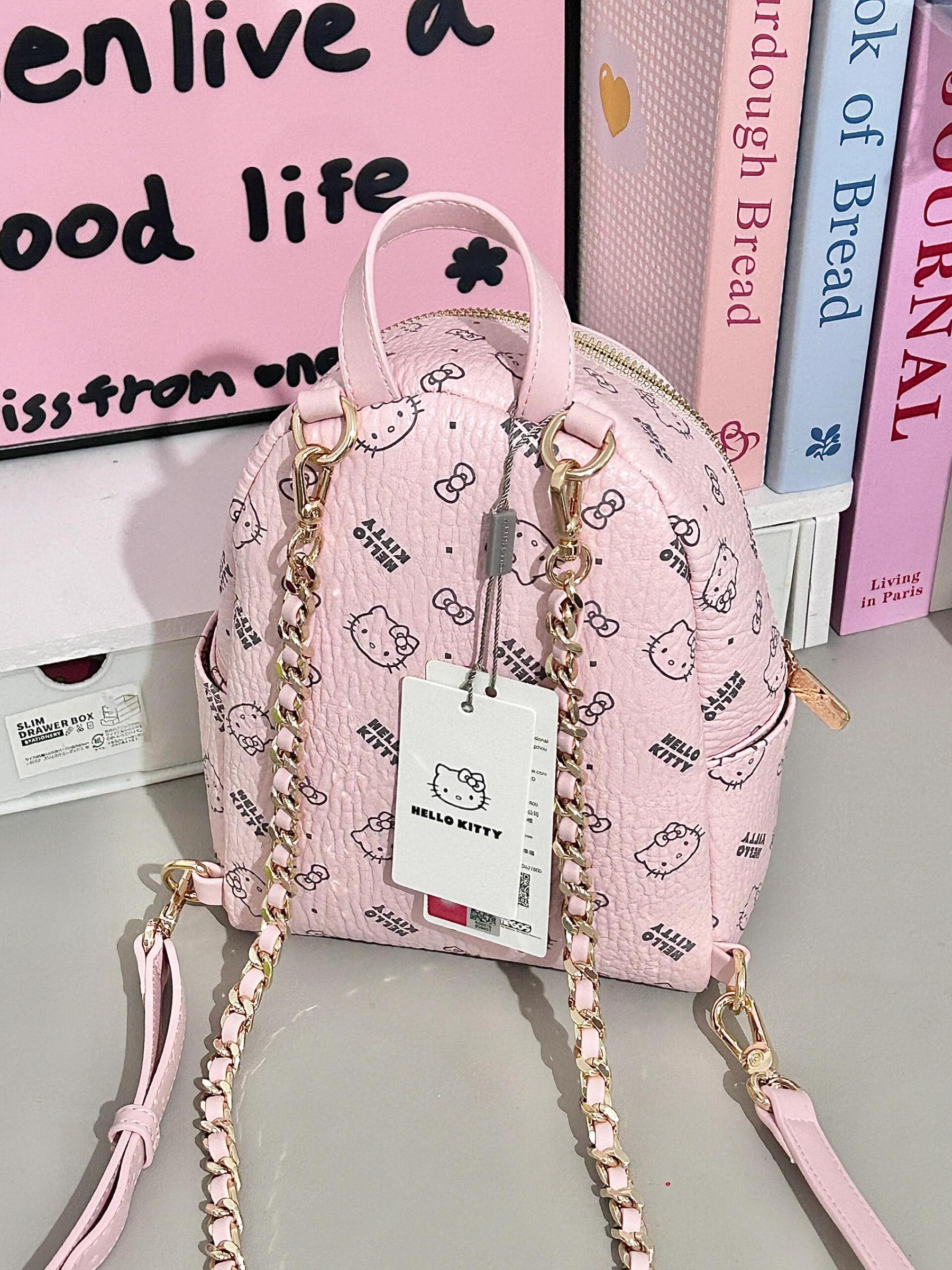 Kawaii HK Pink Chain Strap Backpack - Cute Cartoon Print Mini Bag 01250411