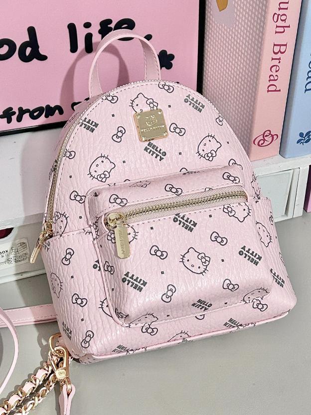 Kawaii HK Pink Chain Strap Backpack - Cute Cartoon Print Mini Bag 01250411