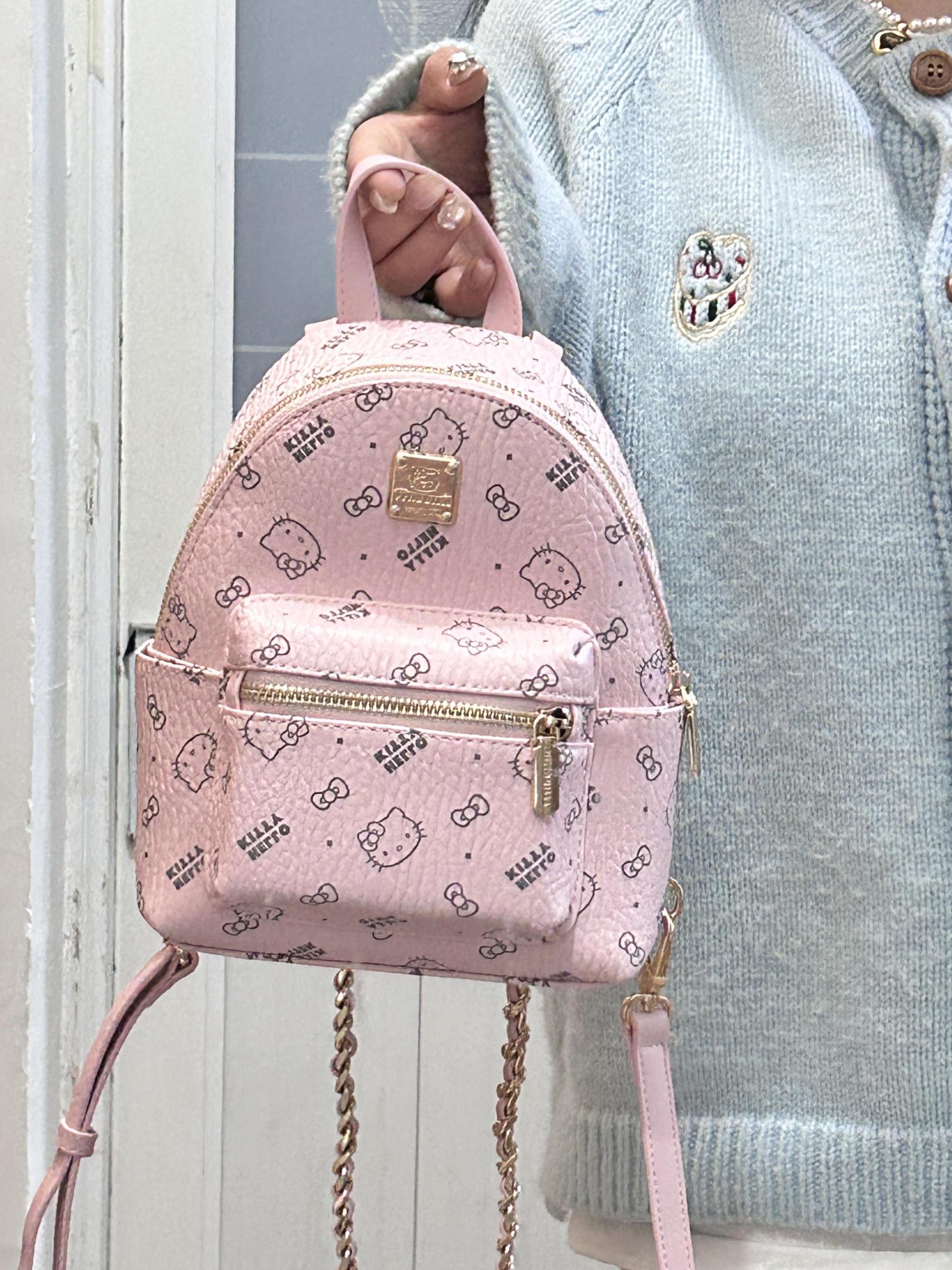 Kawaii HK Pink Chain Strap Backpack - Cute Cartoon Print Mini Bag 01250411