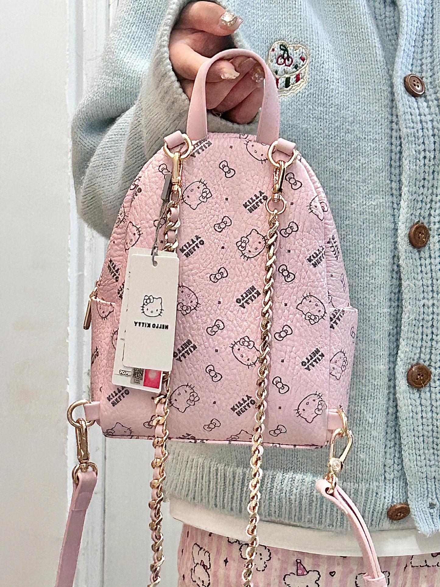 Kawaii HK Pink Chain Strap Backpack - Cute Cartoon Print Mini Bag 01250411