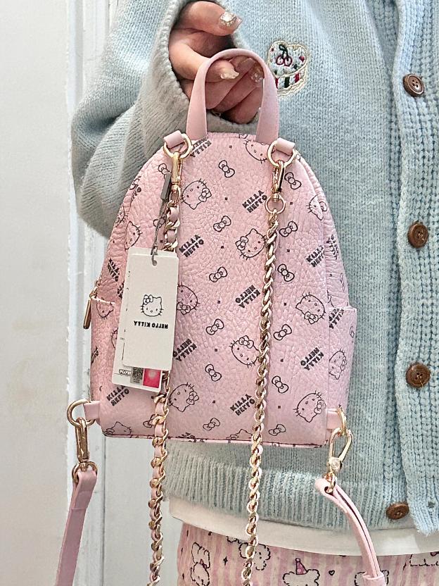Kawaii HK Pink Chain Strap Backpack - Cute Cartoon Print Mini Bag 01250411