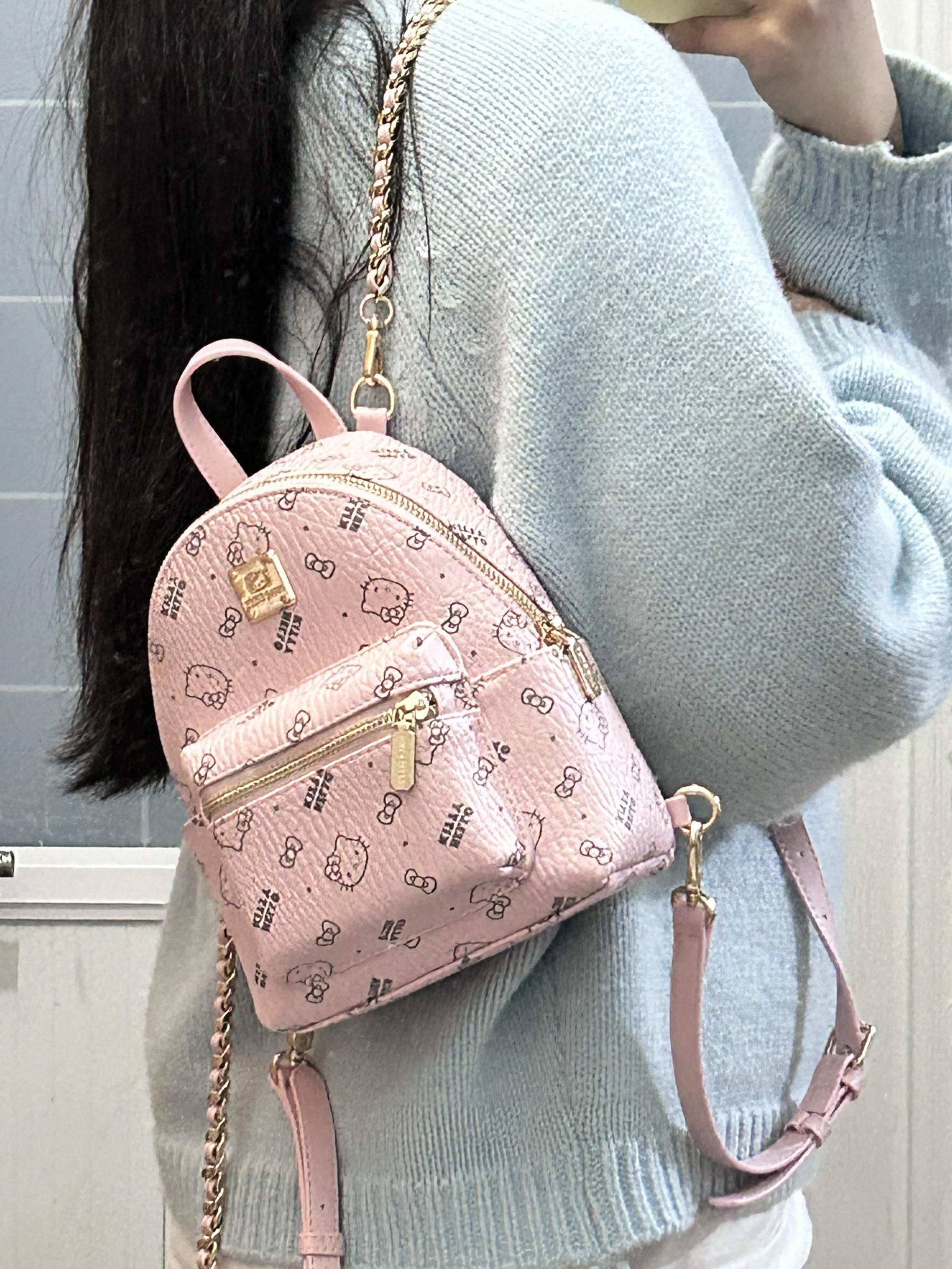 Kawaii HK Pink Chain Strap Backpack - Cute Cartoon Print Mini Bag 01250411