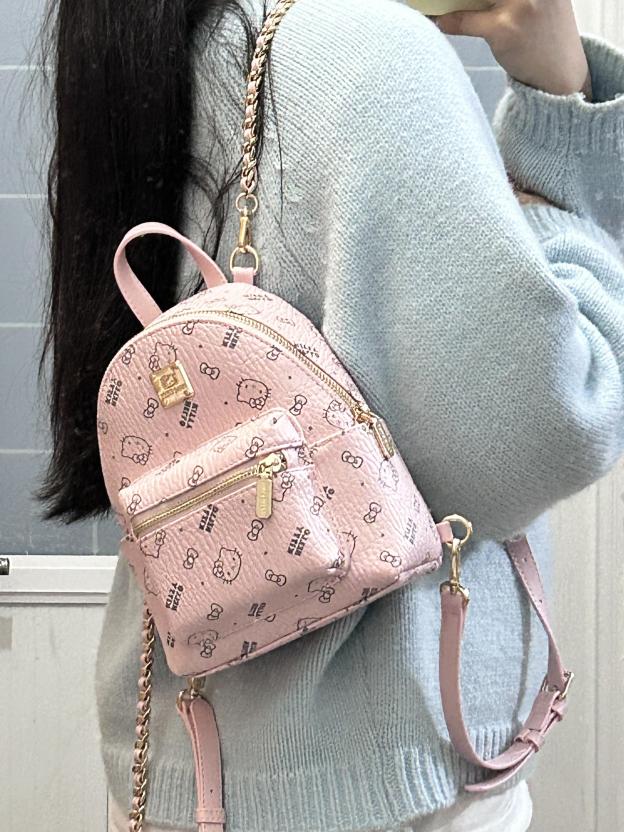 Kawaii HK Pink Chain Strap Backpack - Cute Cartoon Print Mini Bag 01250411