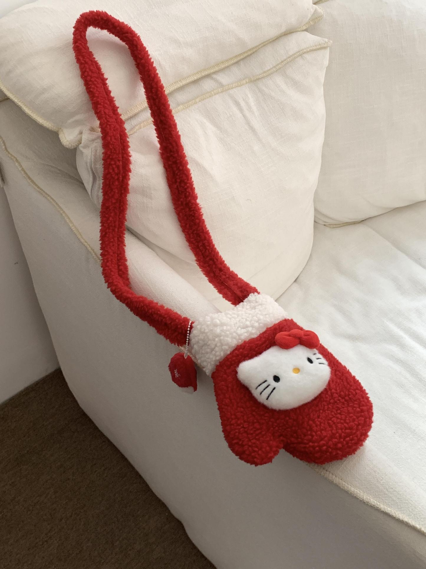 HK Christmas Mittens Plush Crossbody Bag Lamb Fleece Winter Shoulder Bag 01251211