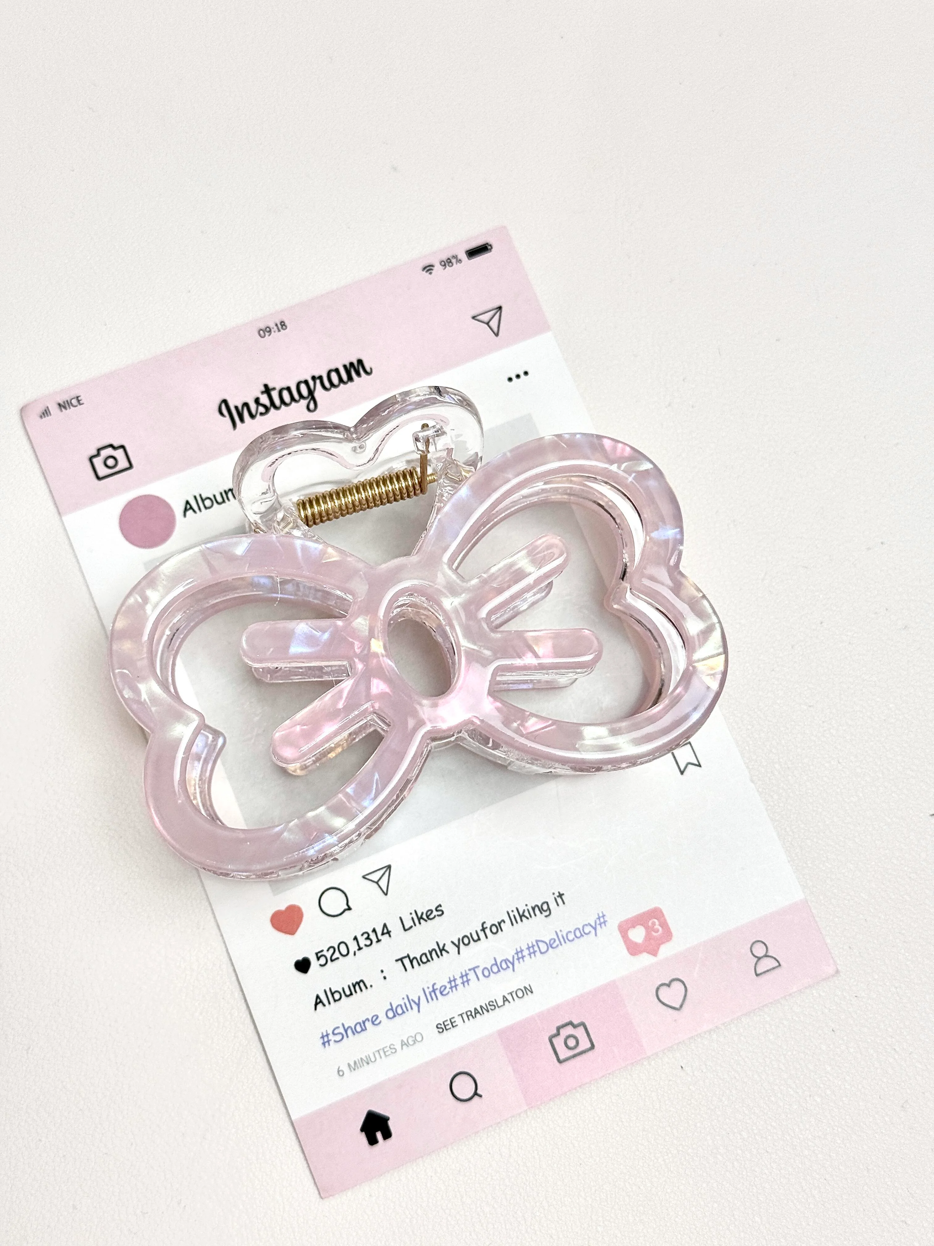 HK Hollow Bow Hair Clip - Sweet Large Acrylic Shark Clip for Hair | Cute Acetate Claw Clip for Women and Girls