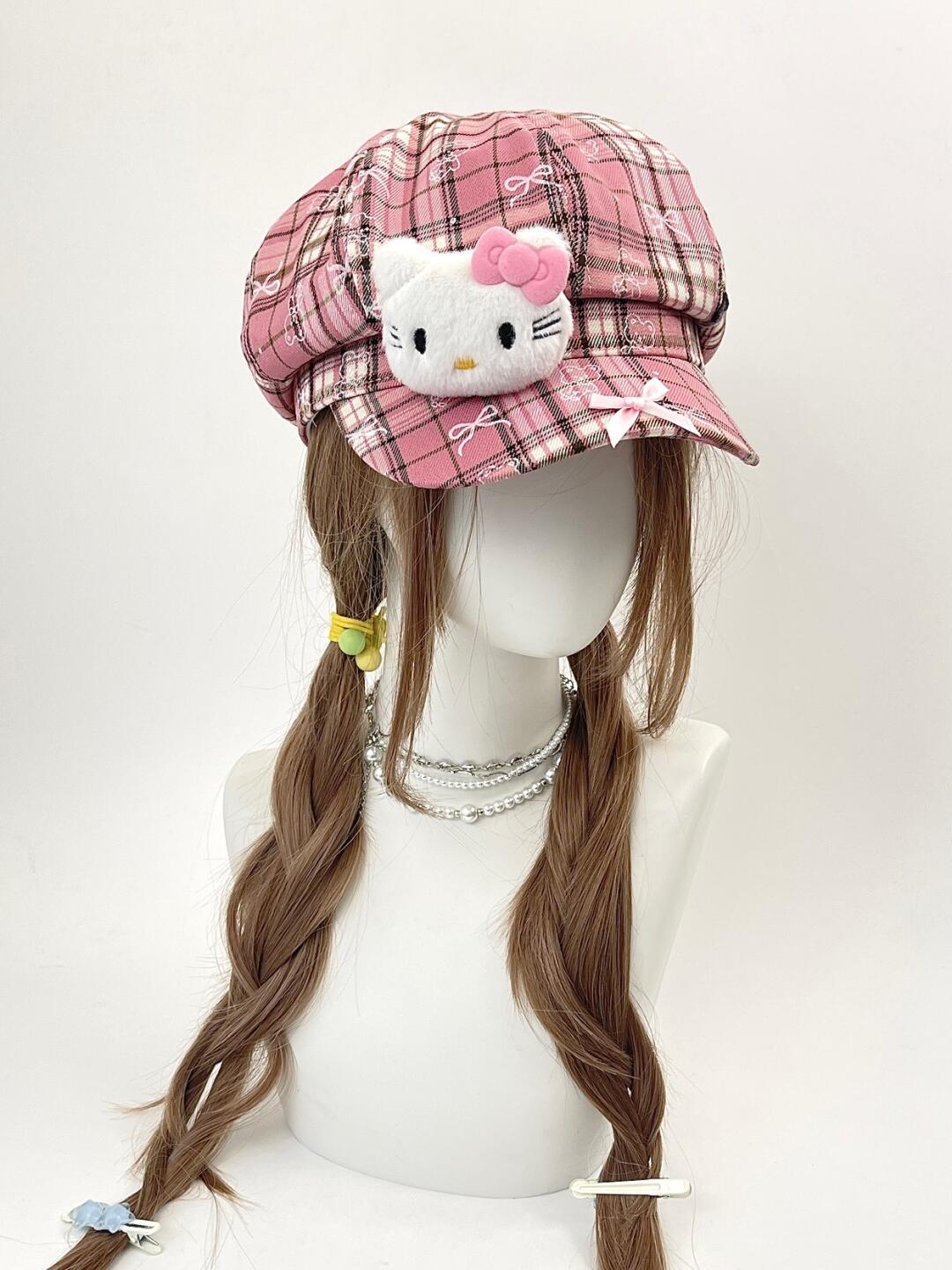 HK Octagon Beret Cap – Cute Pink Painter Hat with Retro Brim Style, Adjustable Fit (54–59cm)  01250715