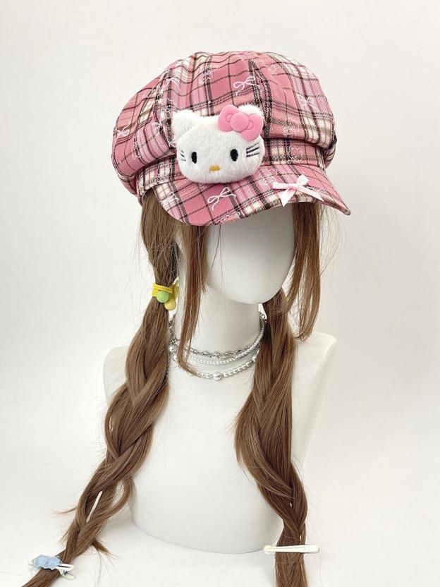 HK Octagon Beret Cap – Cute Pink Painter Hat with Retro Brim Style, Adjustable Fit (54–59cm)  01250715