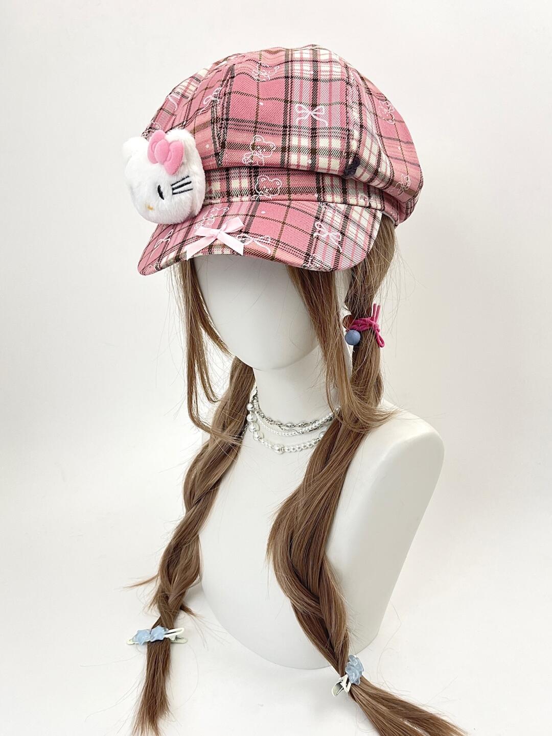 HK Octagon Beret Cap – Cute Pink Painter Hat with Retro Brim Style, Adjustable Fit (54–59cm)  01250715