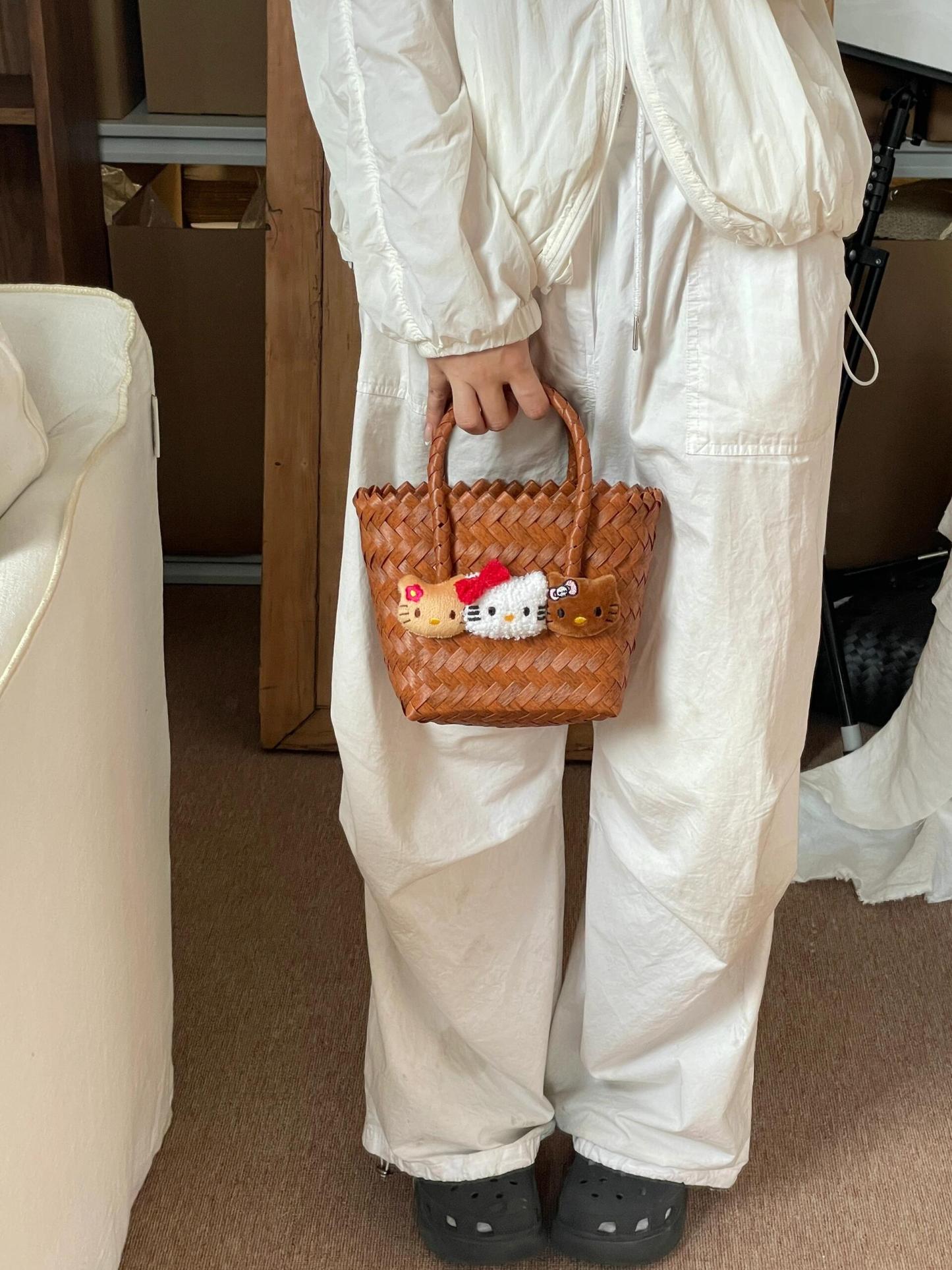 HK Woven Rattan-Style Handmade Tote Bag - Summer Kawaii Purse in Small & Large Sizes 01250522