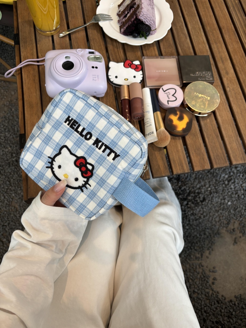 HK Jumbo Checkered Makeup Tote - Large Cosmetic Organizer with Grid Pockets, Portable Travel Storage Bag