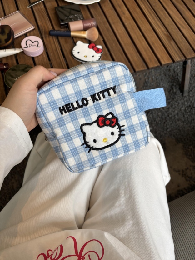 HK Jumbo Checkered Makeup Tote - Large Cosmetic Organizer with Grid Pockets, Portable Travel Storage Bag