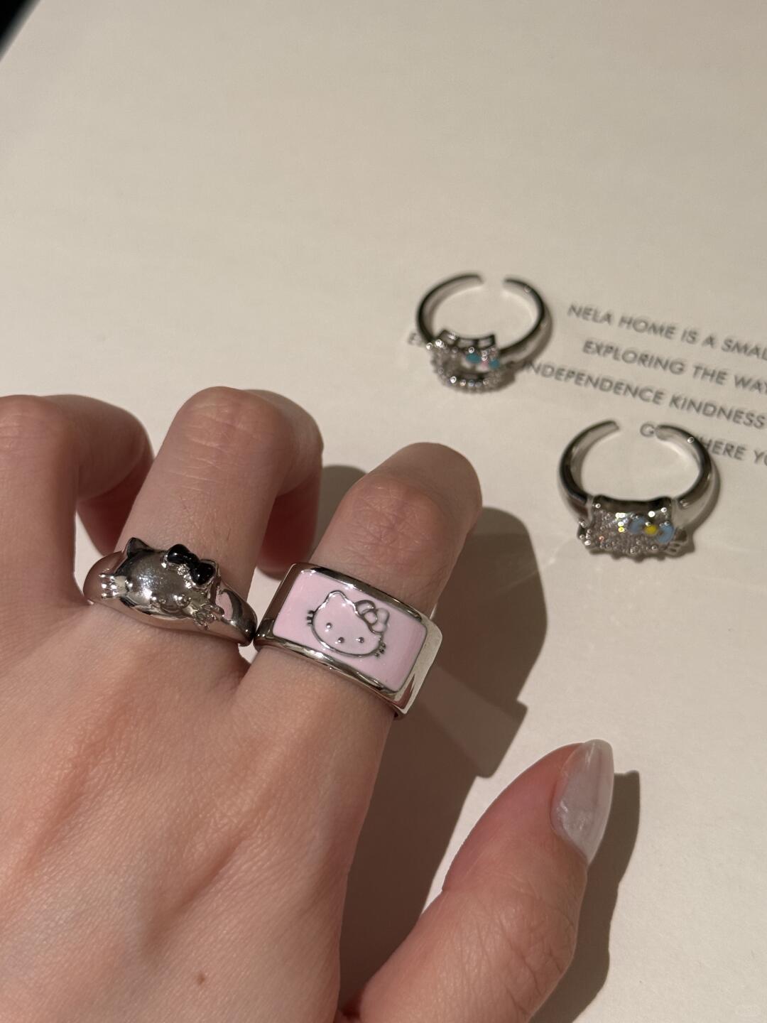 HK Pink Cat Adjustable Ring – Y2K Cartoon Style Open Band Ring in 4 Cute Designs 01250713