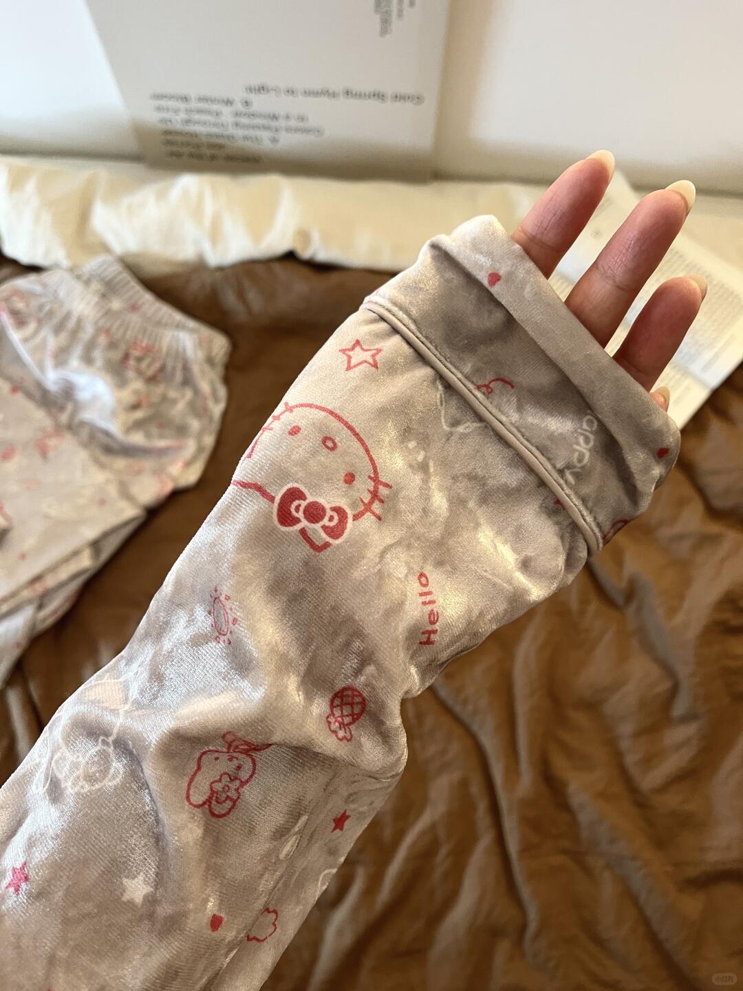 HK Silver Velvet Cartoon Print Pajama Set 01251122, Cute Long Sleeve Cardigan and Pants Loungewear, Soft Brushed Winter Sleepwear