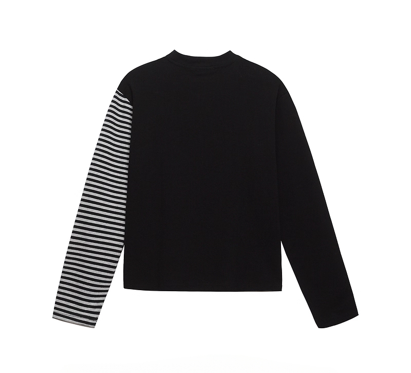 HK Striped Long Sleeve T-Shirt for Women – Cute Kitty Print Cropped Top, Casual Loose Fit Autumn Tee