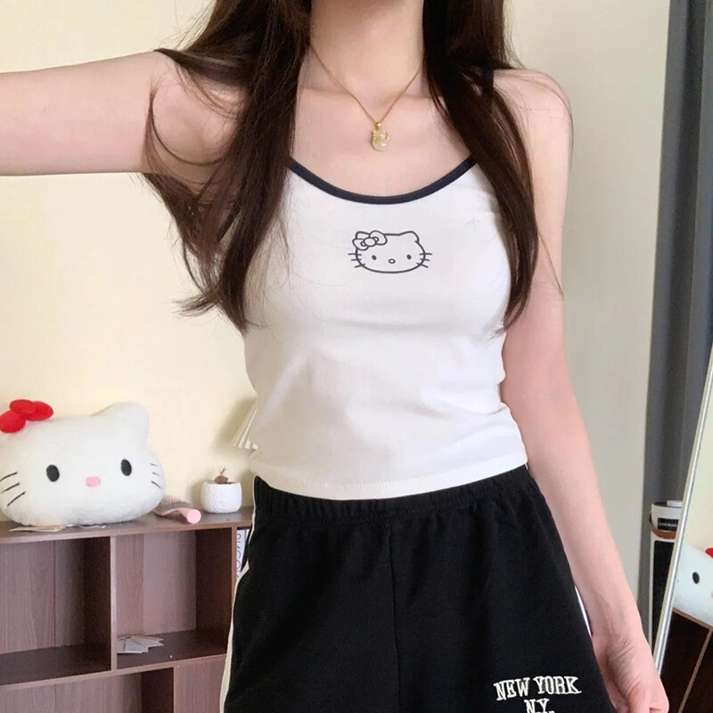 HK Built-in Bra Tank & Shorts Set - Pure Cotton Sleepwear for Girls (M-XL) 01250617