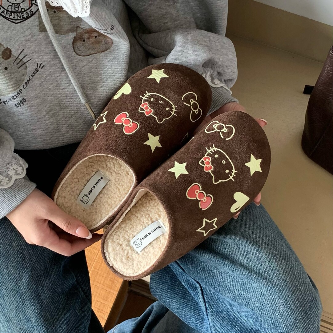 HK Fuzzy Slippers for Women, Warm & Cozy Fall/Winter Slip-on Sneakers, EVA + Suede Plush, Non-slip Indoor Outdoor Footwear 01250919