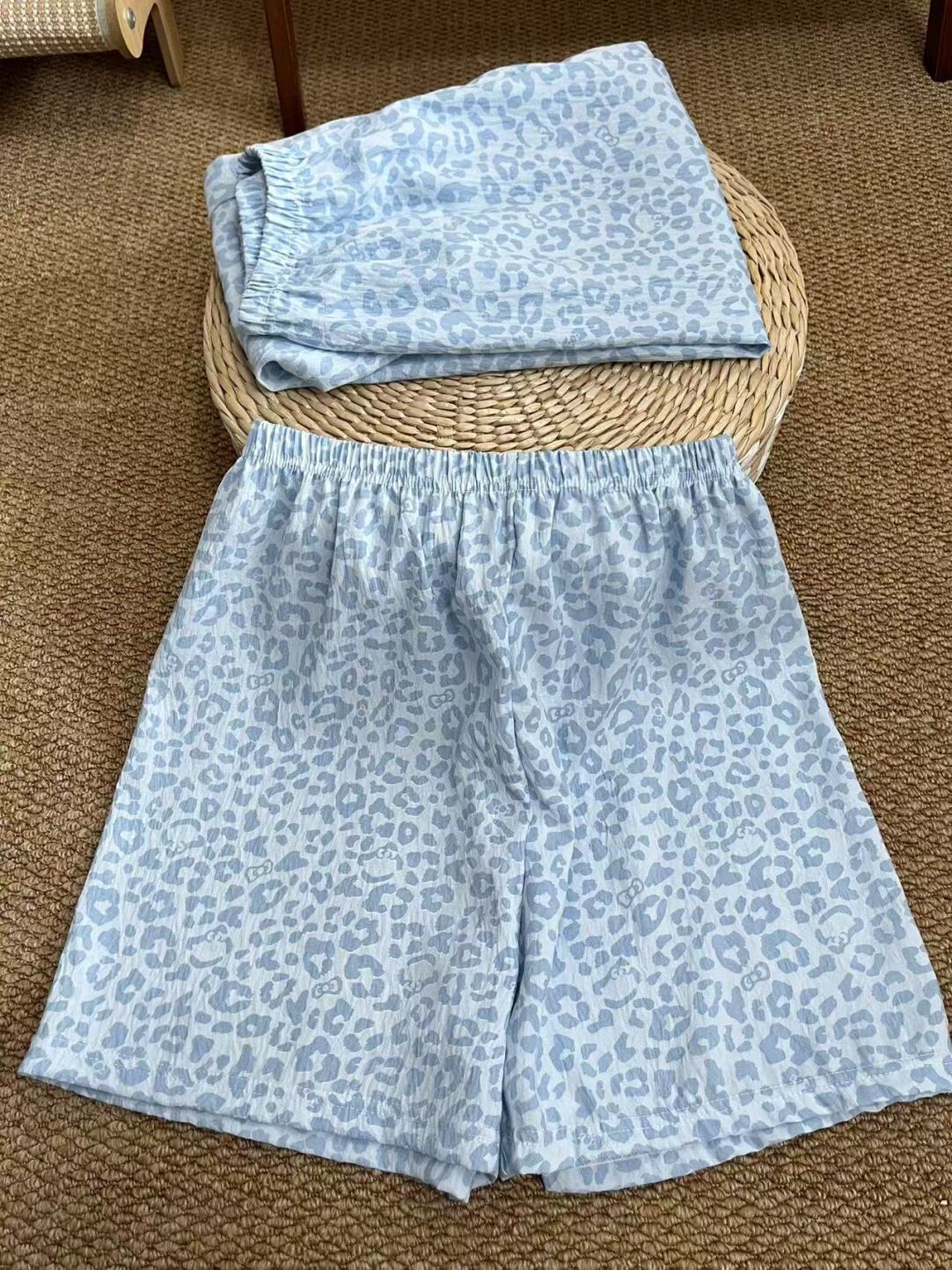 HK Leopard Print Pajamas Set for Women – Summer Short Sleeve Cute Loungewear