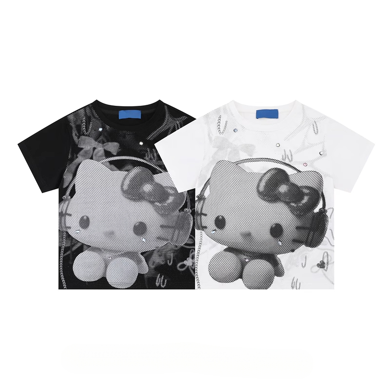 HK Y2K Black Vintage Tee - Oversized Retro Graphic T-Shirt for Women 01250619