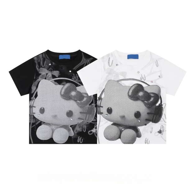 HK Y2K Black Vintage Tee - Oversized Retro Graphic T-Shirt for Women 01250619