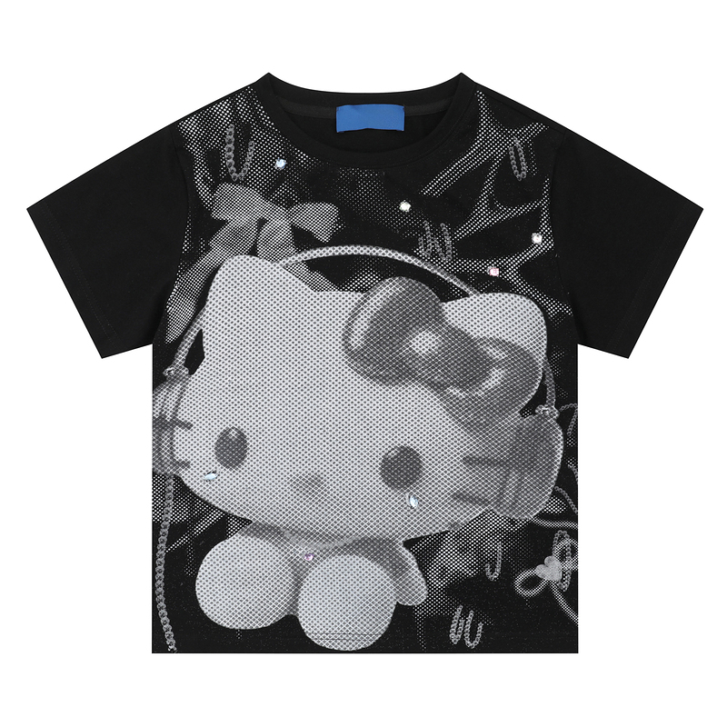 HK Y2K Black Vintage Tee - Oversized Retro Graphic T-Shirt for Women 01250619