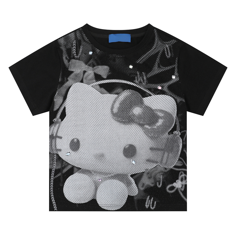 HK Y2K Black Vintage Tee - Oversized Retro Graphic T-Shirt for Women 01250619