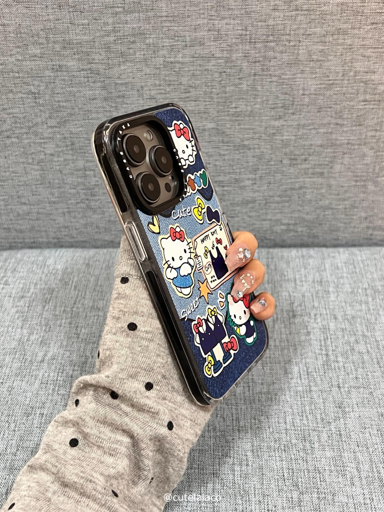 Retro Denim Hello Kitty Patchwork iPhone Case