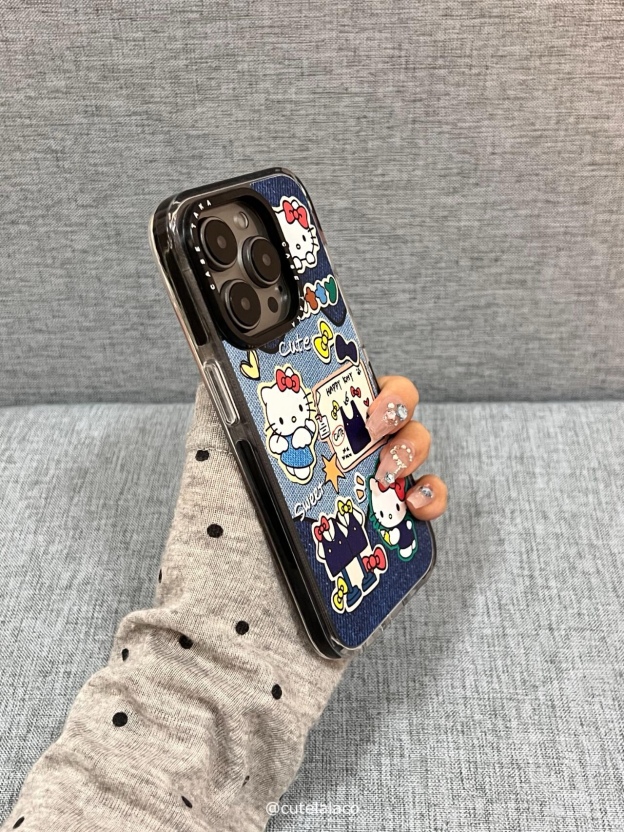 Retro Denim Hello Kitty Patchwork iPhone Case