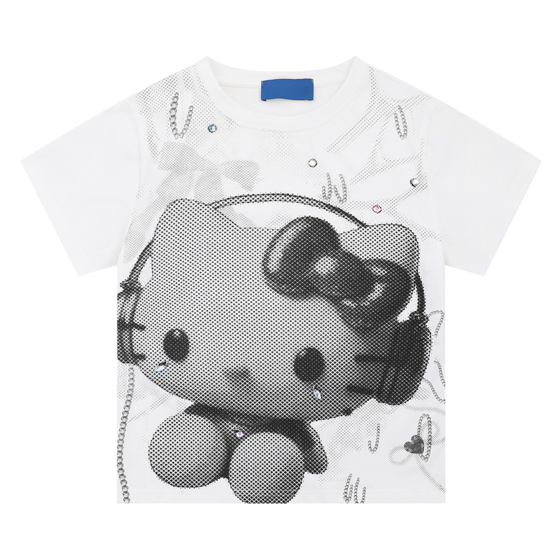 HK Y2K Black Vintage Tee - Oversized Retro Graphic T-Shirt for Women 01250619