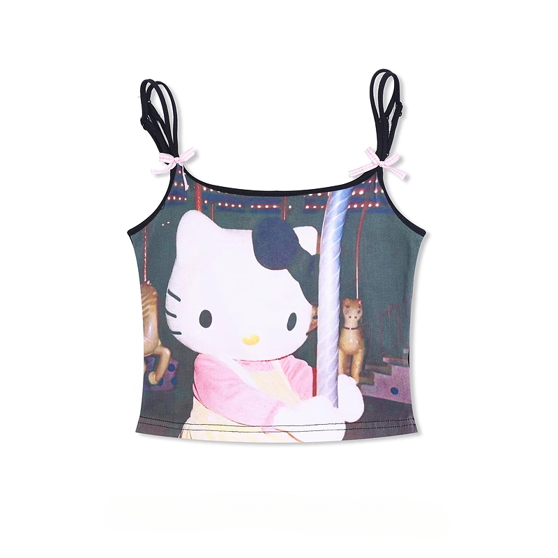 HK Print Slim Fit Cami Top - Sexy Short Summer Vest for Women 01250620