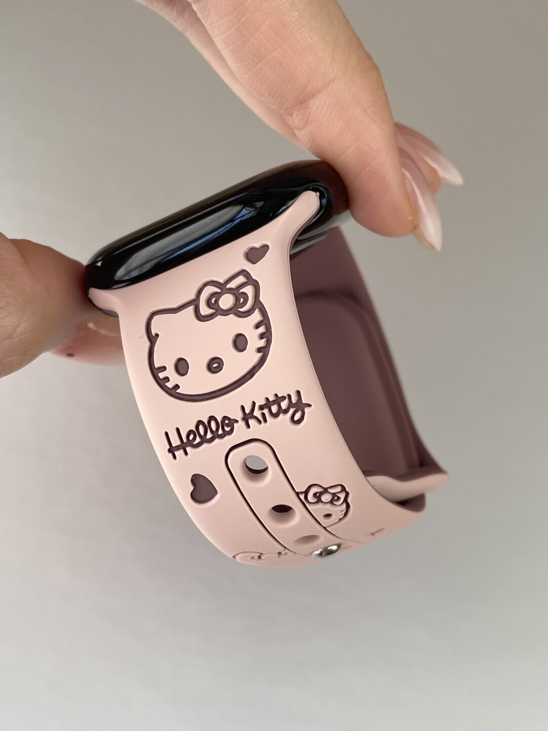 HK Silicone Engraved Watch Band, Cute Hello Kitty Carved Strap for Apple Watch SE/7/8/9/10