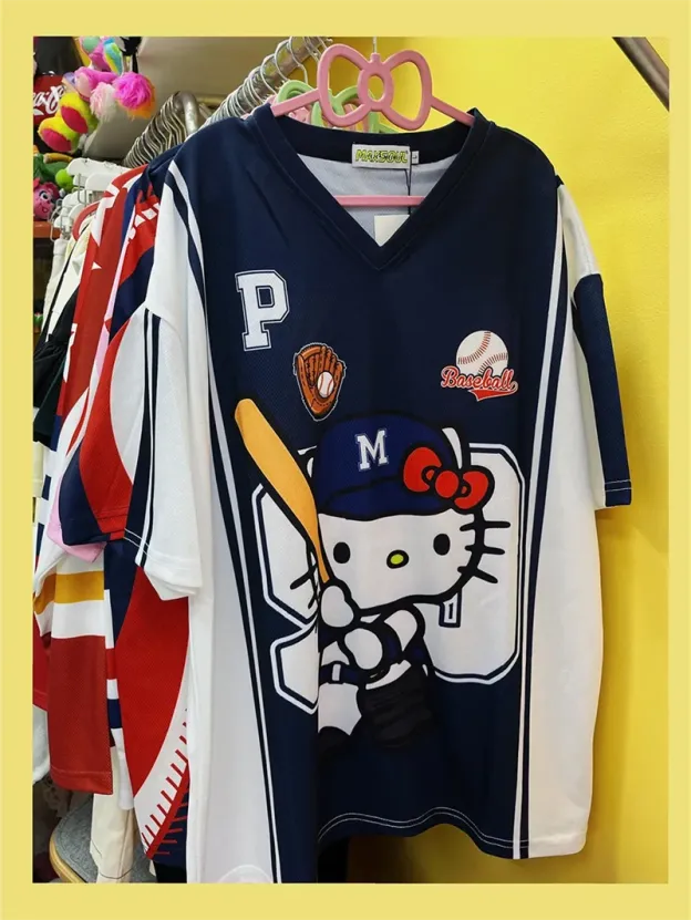 Retro American-style HK Cartoon Patchwork Jersey Loose Short-sleeved T-shirt for Men and Women-cutelalaco
