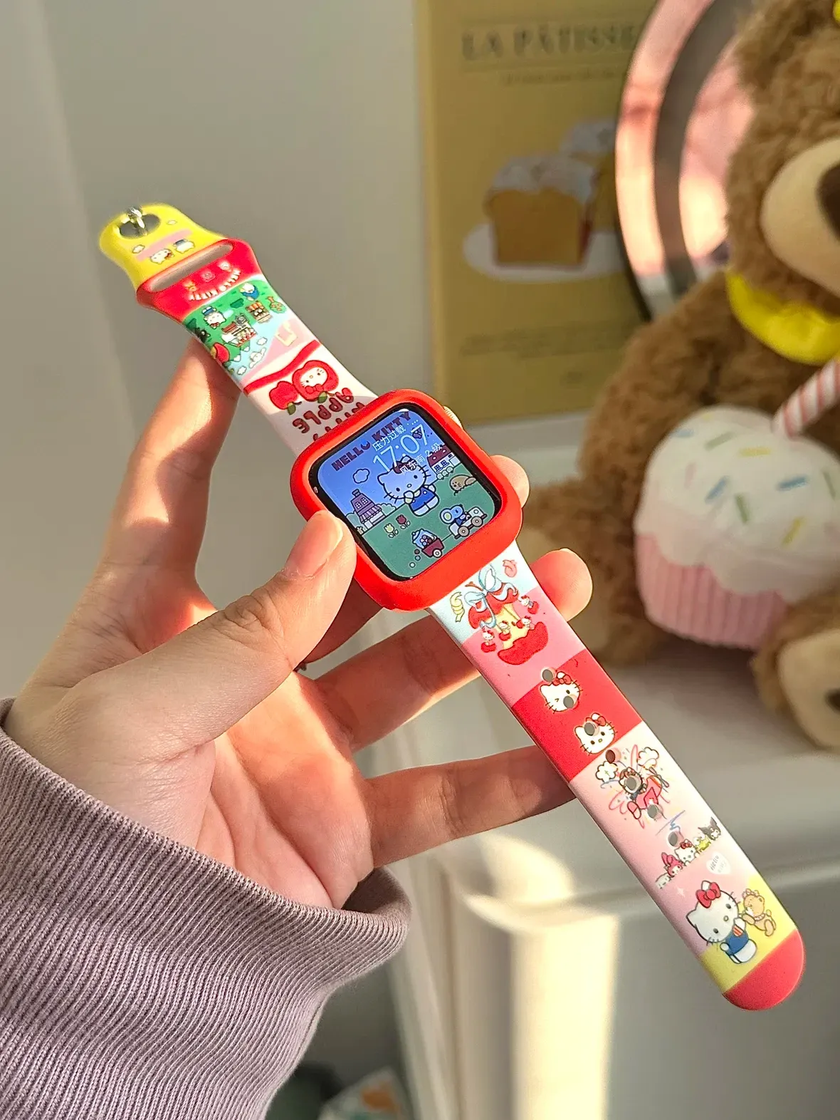 Cute HK Cartoon Silicone Color-Block Band & Case Set for Apple Watch - Durable Kawaii Accessory 02250306